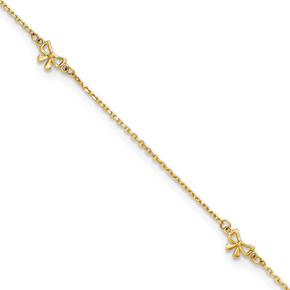 14K Yellow Gold Polished Bows 9in Plus 1in Ext. Anklet