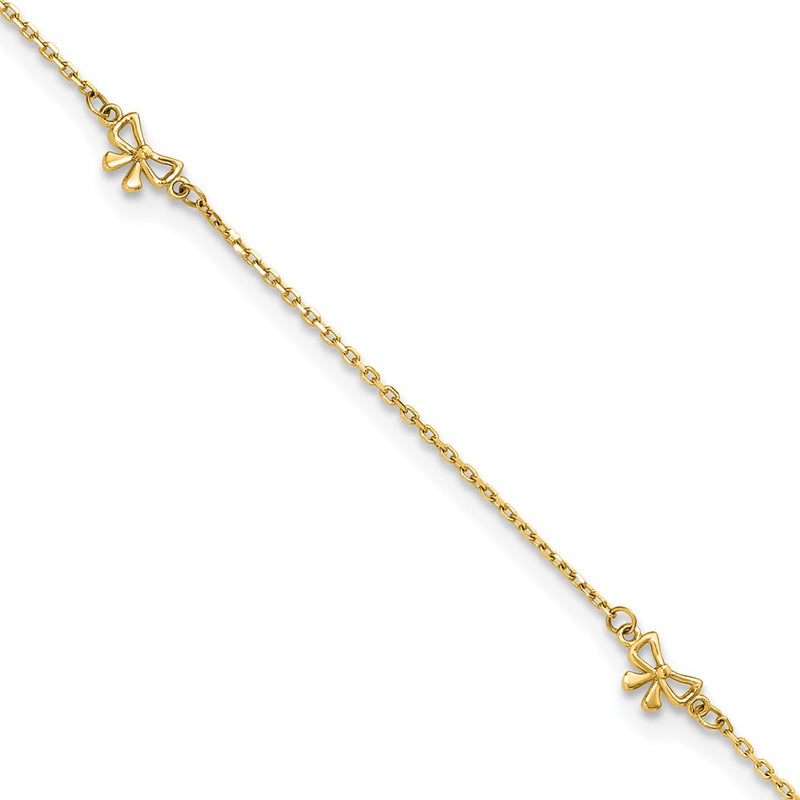 14K Yellow Gold Polished Bows 9in Plus 1in Ext. Anklet