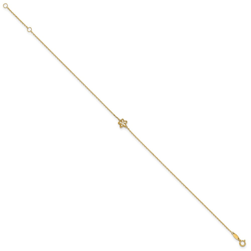 14K Yellow Gold Polished Mother of Pearl Flower 9in Plus 1in Ext. Anklet