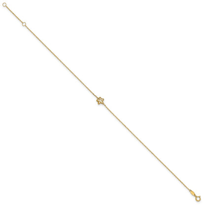 14K Yellow Gold Polished Mother of Pearl Flower 9in Plus 1in Ext. Anklet