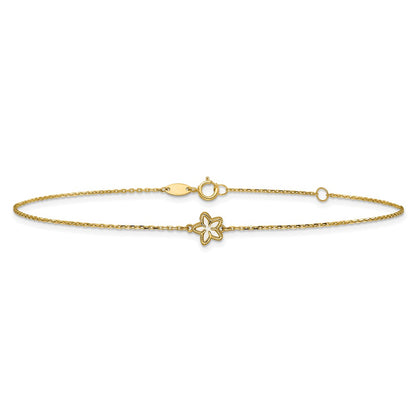 14K Yellow Gold Polished Mother of Pearl Flower 9in Plus 1in Ext. Anklet