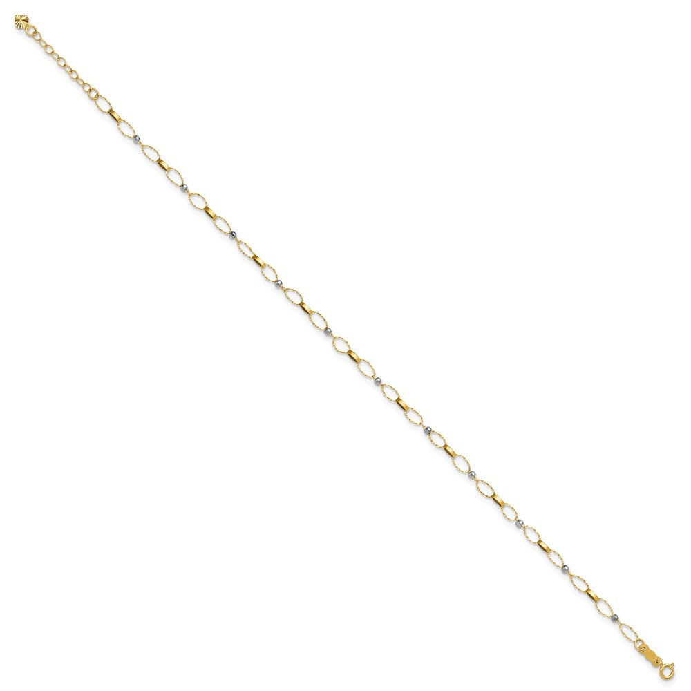 14K Two-Tone Polished Fancy Open Link Plus Ext. Chain Anklet