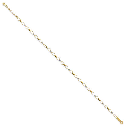 14K Two-Tone Polished Fancy Open Link Plus Ext. Chain Anklet
