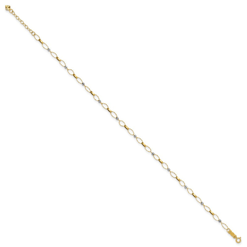 14K Two-Tone Polished Fancy Open Link Plus Ext. Chain Anklet