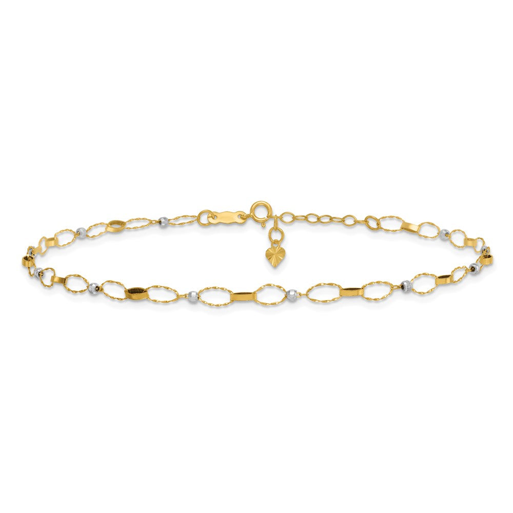 14K Two-Tone Polished Fancy Open Link Plus Ext. Chain Anklet