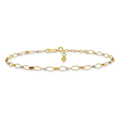 14K Two-Tone Polished Fancy Open Link Plus Ext. Chain Anklet