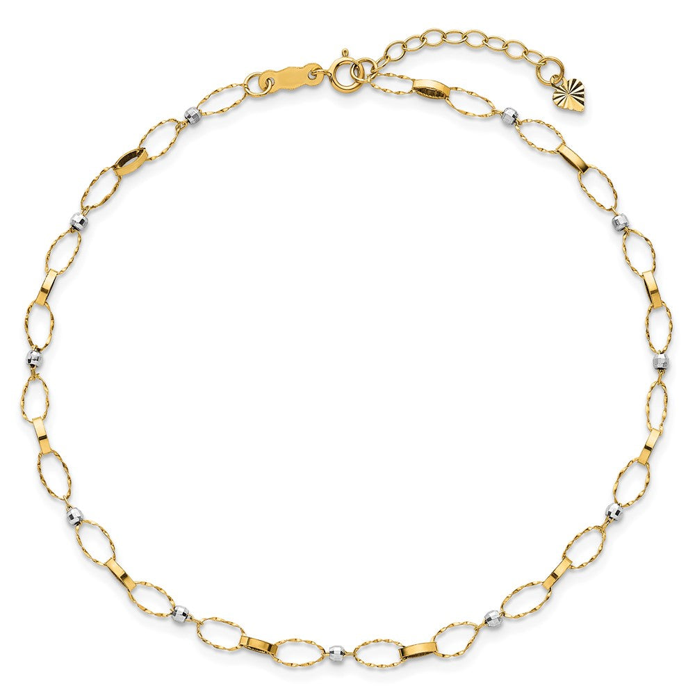 14K Two-Tone Polished Fancy Open Link Plus Ext. Chain Anklet