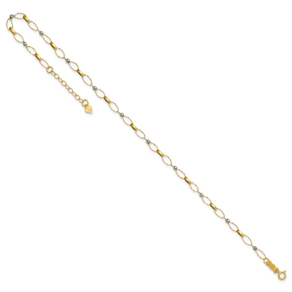 14K Two-Tone Polished Fancy Open Link Plus Ext. Chain Anklet