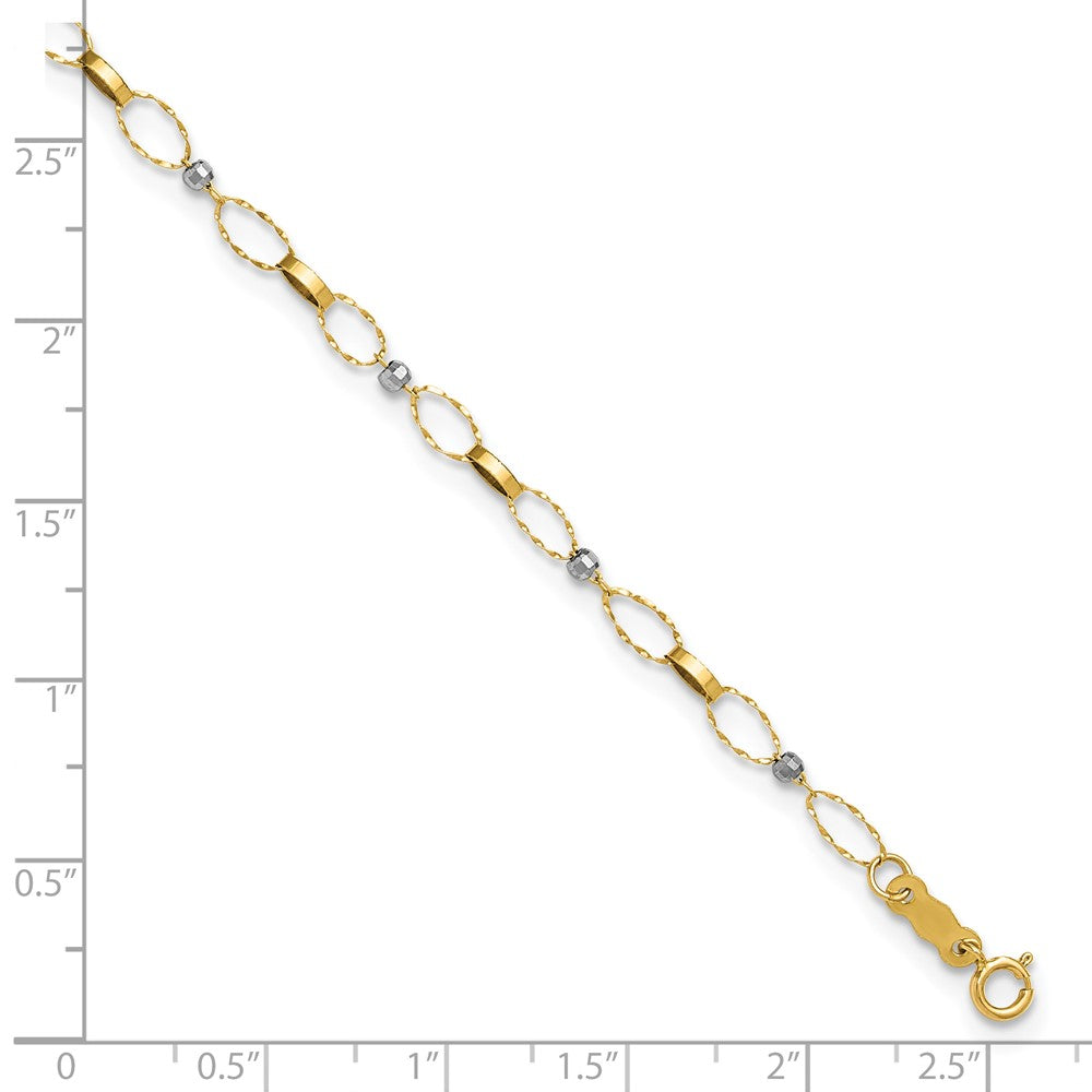 14K Two-Tone Polished Fancy Open Link Plus Ext. Chain Anklet