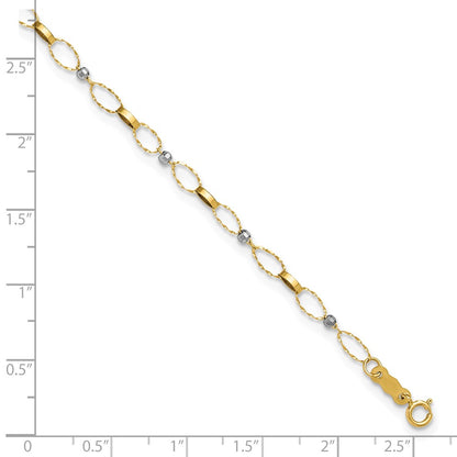 14K Two-Tone Polished Fancy Open Link Plus Ext. Chain Anklet