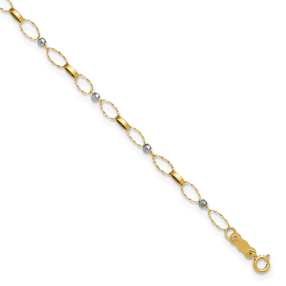 14K Two-Tone Polished Fancy Open Link Plus Ext. Chain Anklet