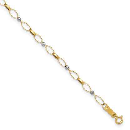 14K Two-Tone Polished Fancy Open Link Plus Ext. Chain Anklet