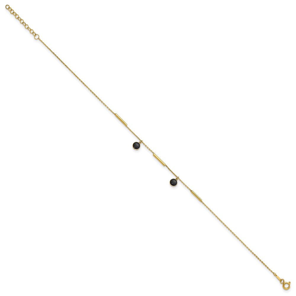 14K Yellow Gold Polished Onyx Dangles and Bars 9in Plus 1in Ext Anklet