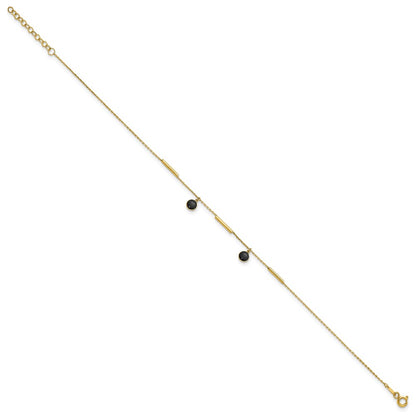 14K Yellow Gold Polished Onyx Dangles and Bars 9in Plus 1in Ext Anklet