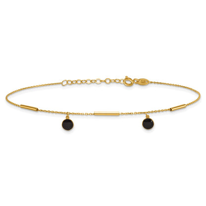 14K Yellow Gold Polished Onyx Dangles and Bars 9in Plus 1in Ext Anklet