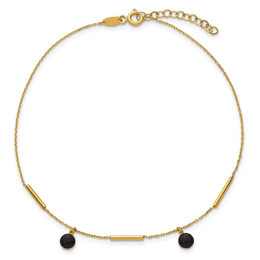 14K Yellow Gold Polished Onyx Dangles and Bars 9in Plus 1in Ext Anklet