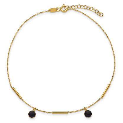 14K Yellow Gold Polished Onyx Dangles and Bars 9in Plus 1in Ext Anklet