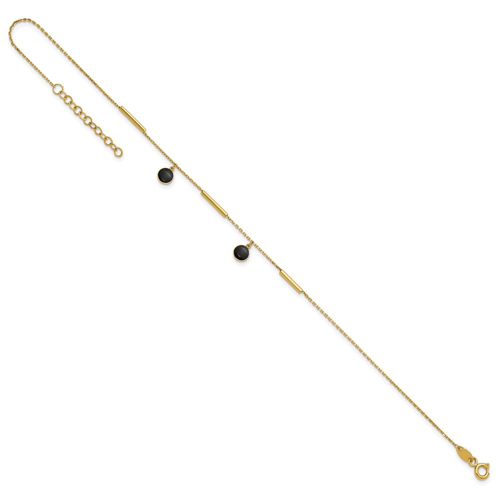 14K Yellow Gold Polished Onyx Dangles and Bars 9in Plus 1in Ext Anklet