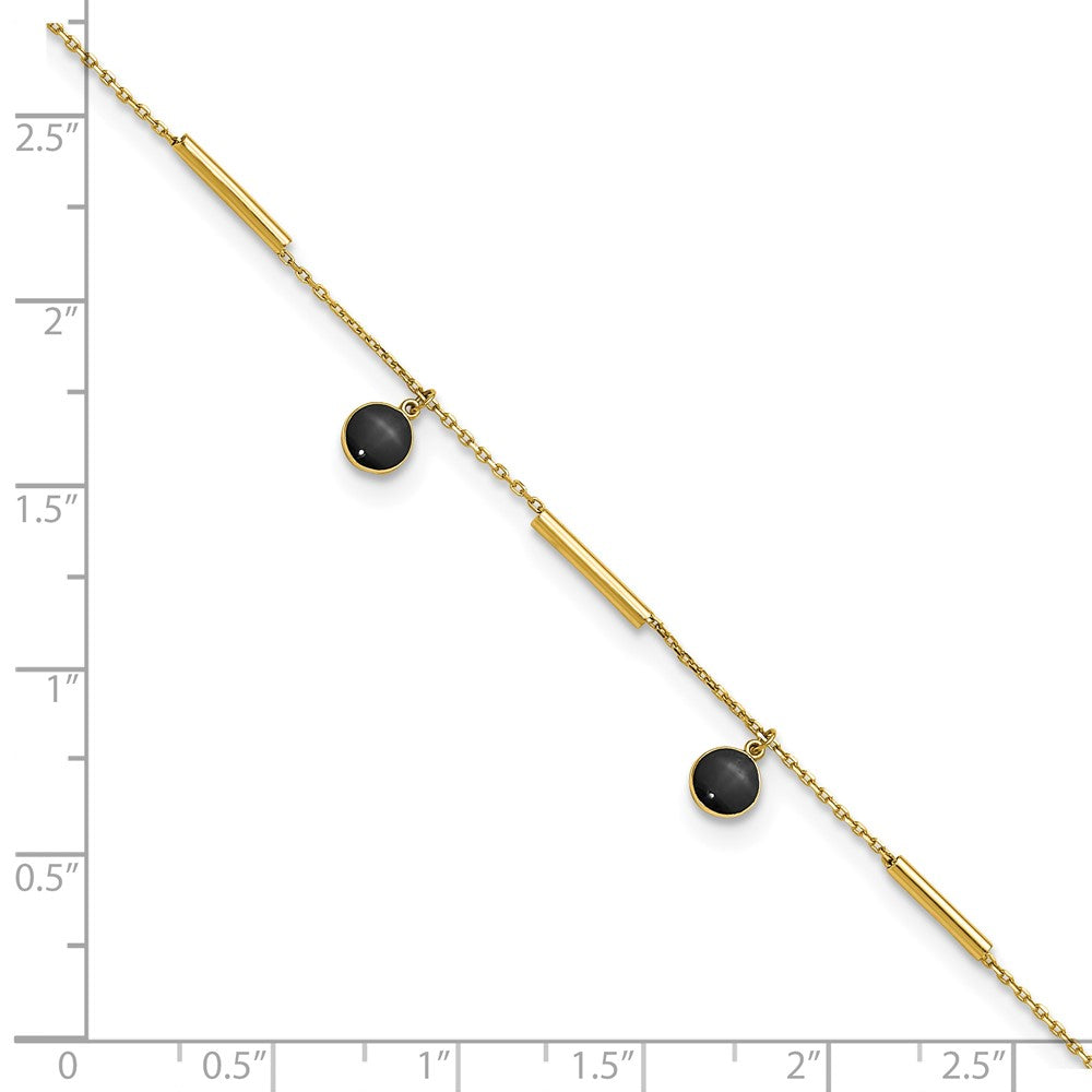 14K Yellow Gold Polished Onyx Dangles and Bars 9in Plus 1in Ext Anklet