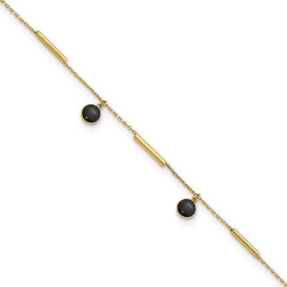 14K Yellow Gold Polished Onyx Dangles and Bars 9in Plus 1in Ext Anklet