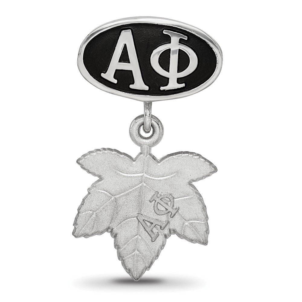 Sterling Silver Logoart Alpha Phi Oval with Ivy Leaf Dangle Bead