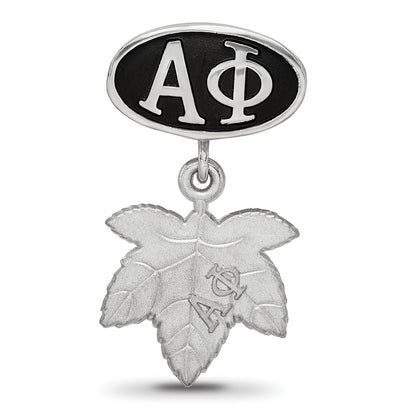Sterling Silver Logoart Alpha Phi Oval with Ivy Leaf Dangle Bead