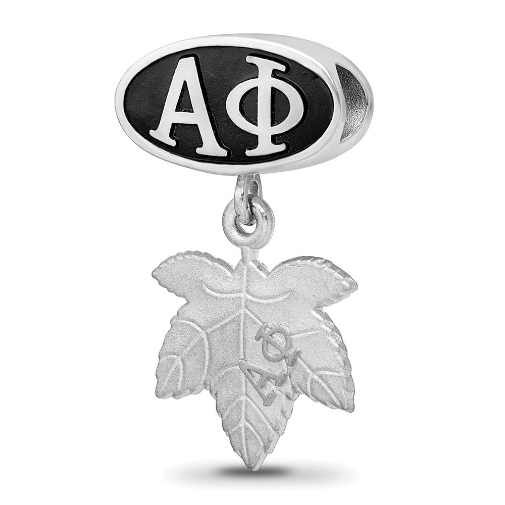 Sterling Silver Logoart Alpha Phi Oval with Ivy Leaf Dangle Bead