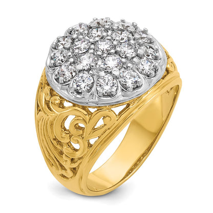 14k Two-tone Gold Men's 2 carat Diamond Cluster Complete Ring
