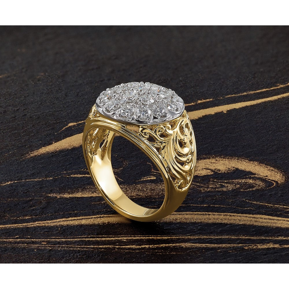 10K Two-Tone Ibgoodman Men'S Polished Filigree 2 Carat A Quality Diamond Cluster Ring