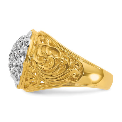 10K Two-Tone Ibgoodman Men'S Polished Filigree 1 Carat Aa Quality Diamond Round Cluster Ring Mounting