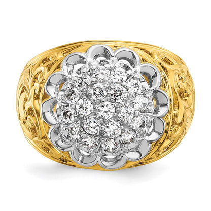 10K Two-Tone Ibgoodman Men'S Polished Filigree 1 Carat Aa Quality Diamond Round Cluster Ring Mounting