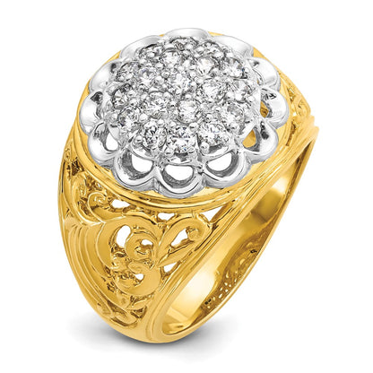 10K Two-Tone Ibgoodman Men'S Polished Filigree 1 Carat Aa Quality Diamond Round Cluster Ring Mounting