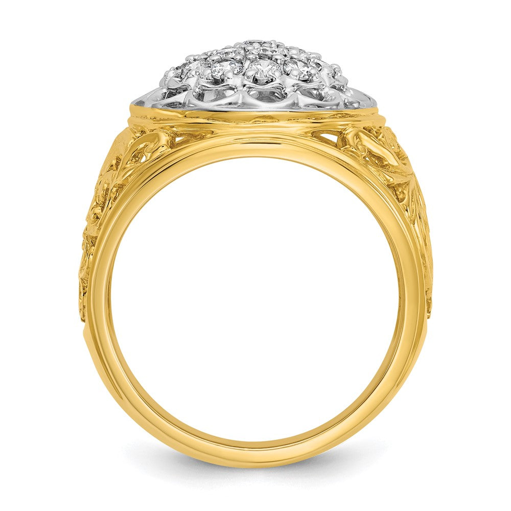 14k Two-tone Gold Men's 1 carat Diamond Cluster Complete Ring