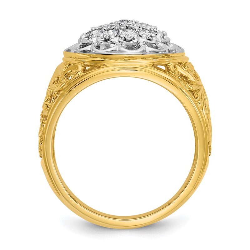 14k Two-tone Gold Men's 1 carat Diamond Cluster Complete Ring