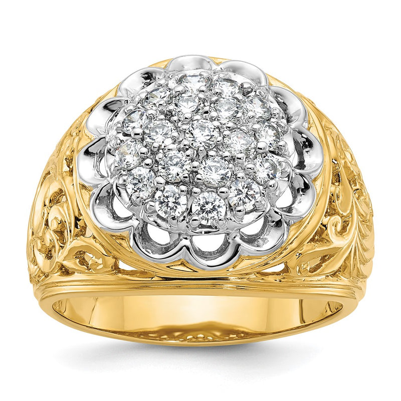 14k Two-tone Gold Men's 1 carat Diamond Cluster Complete Ring