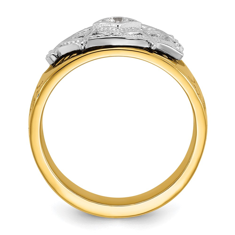 10K Two-Tone Ibgoodman Men'S Polished And Textured With Blue Black Enamel Diamond Lodge Master Masonic Ring