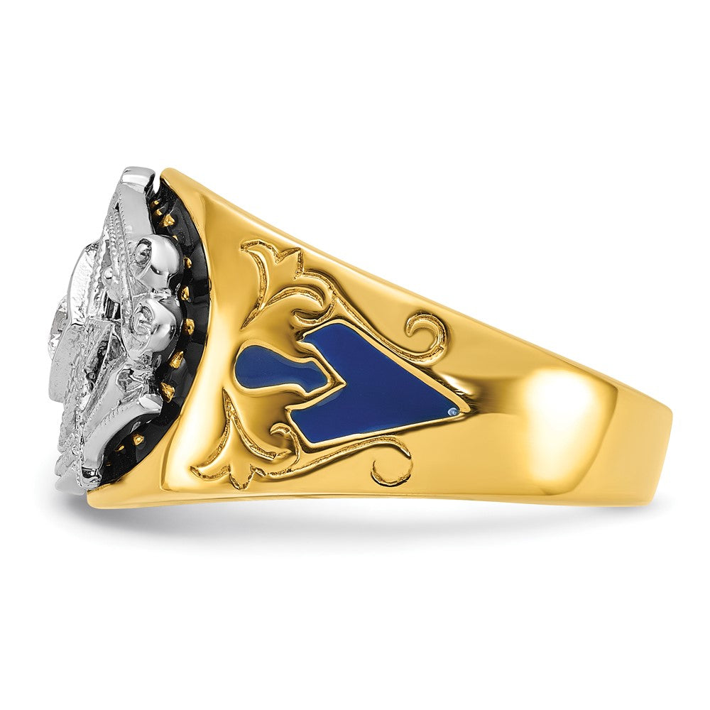 10K Two-Tone Ibgoodman Men'S Polished And Textured With Blue Black Enamel Diamond Lodge Master Masonic Ring