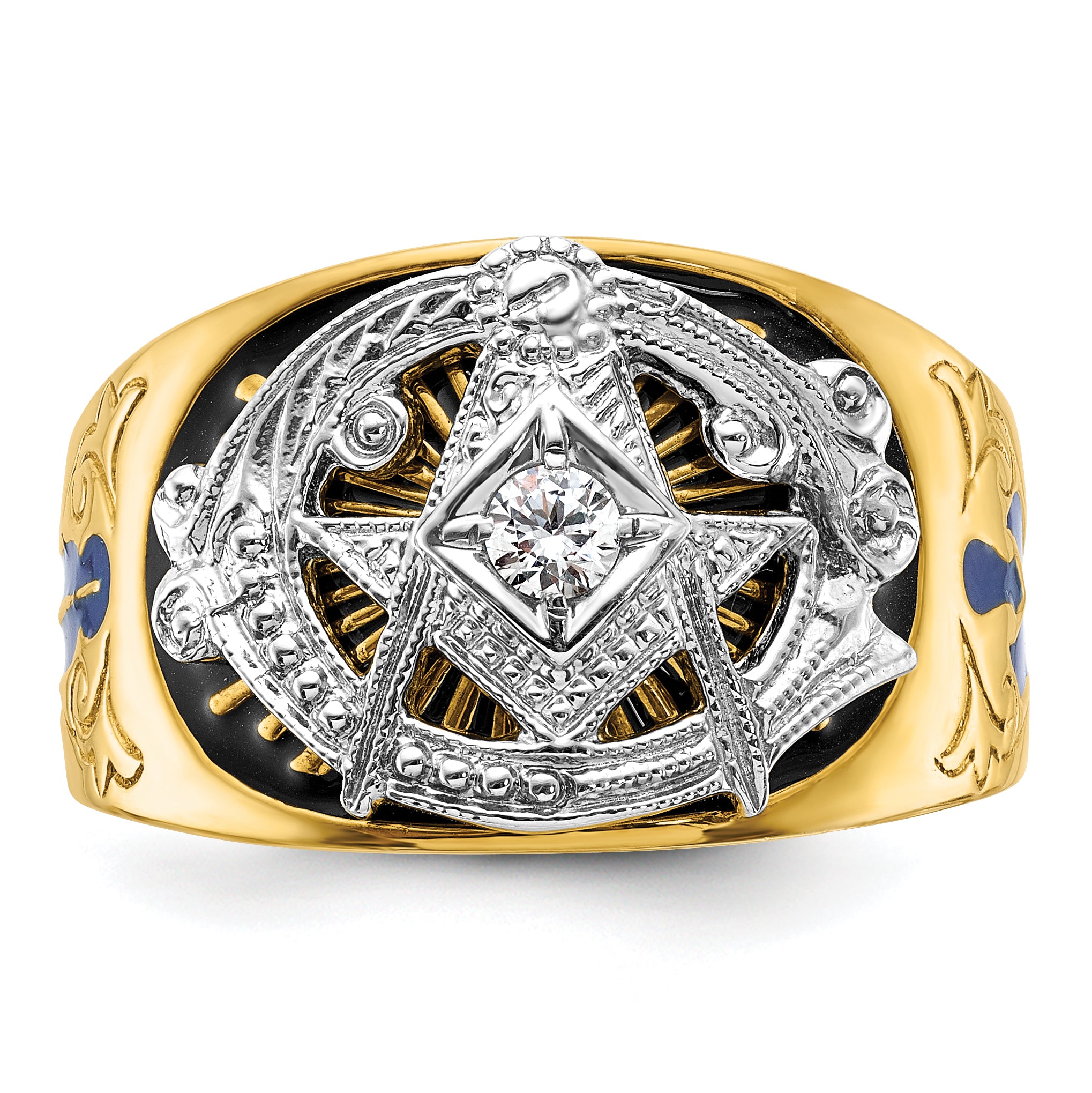 10K Two-Tone Ibgoodman Men'S Polished And Textured Blue Lodge Master Masonic Ring Mounting