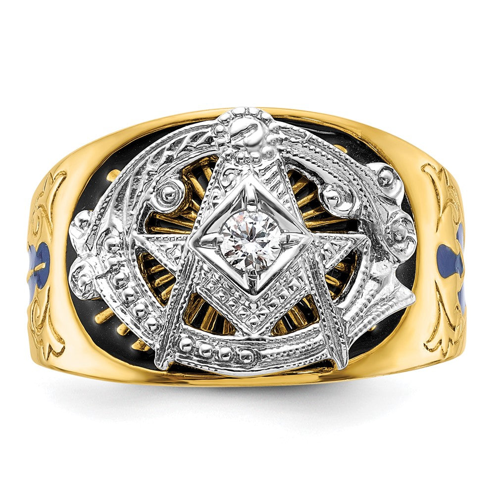 10K Two-Tone Ibgoodman Men'S Polished And Textured With Blue Black Enamel Diamond Lodge Master Masonic Ring