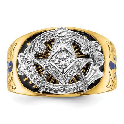 10K Two-Tone Ibgoodman Men'S Polished And Textured With Blue Black Enamel Diamond Lodge Master Masonic Ring