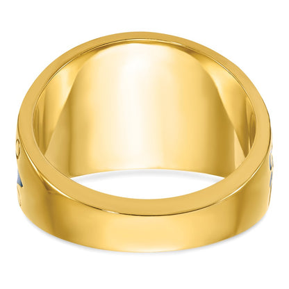 10K Two-Tone Ibgoodman Men'S Polished And Textured With Blue Black Enamel Diamond Lodge Master Masonic Ring