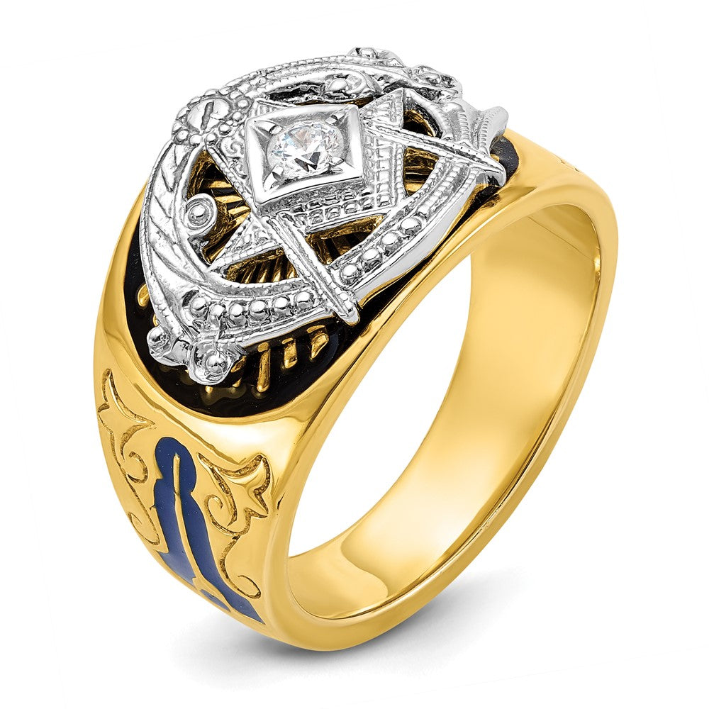 10K Two-Tone Ibgoodman Men'S Polished And Textured With Blue Black Enamel Diamond Lodge Master Masonic Ring