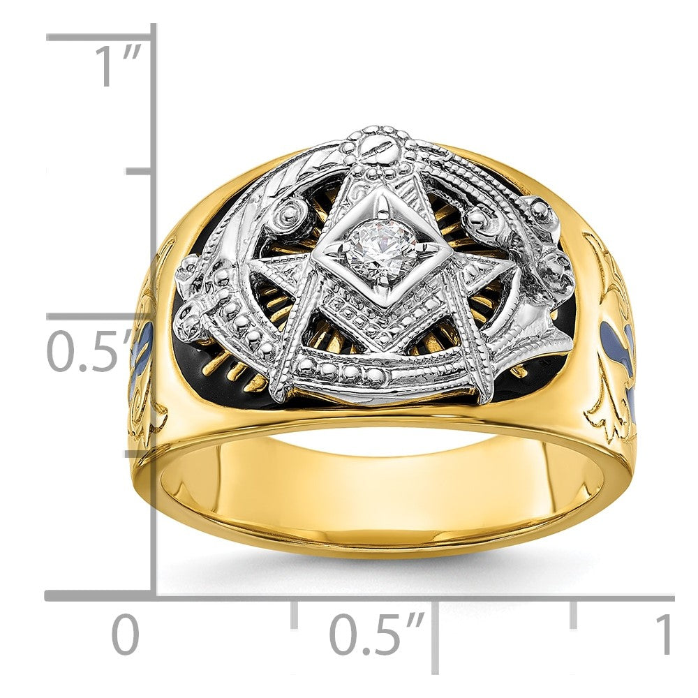 10K Two-Tone Ibgoodman Men'S Polished And Textured With Blue Black Enamel Diamond Lodge Master Masonic Ring