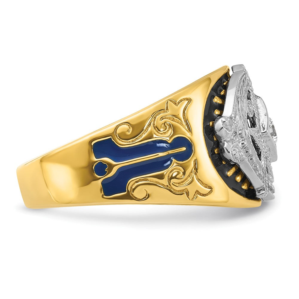 10K Two-Tone Ibgoodman Men'S Polished And Textured With Blue Black Enamel Diamond Lodge Master Masonic Ring