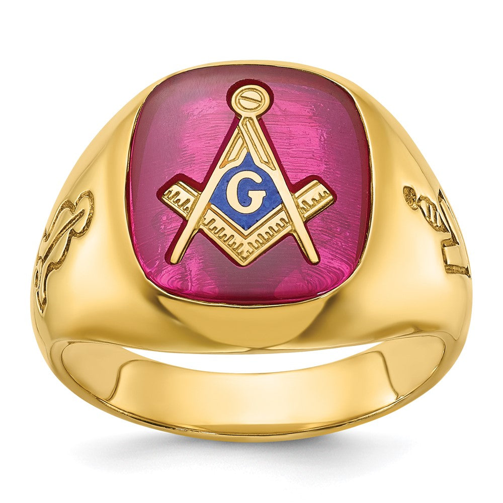 Masonic Ruby Rings IBGoodman 14K Men's Polished and Grooved with Lab Created Ruby Blue ...