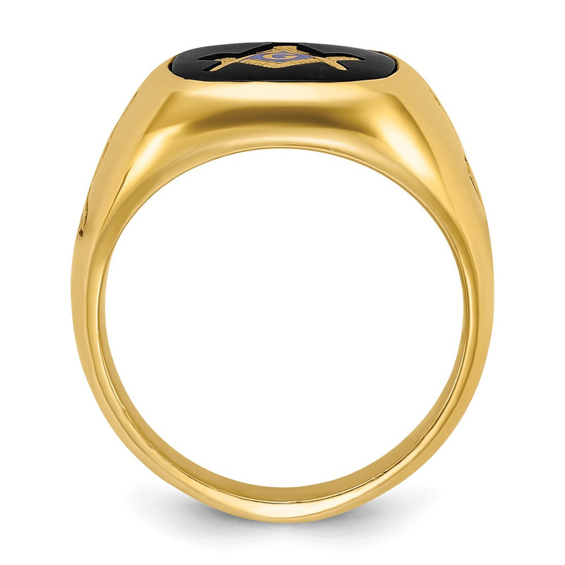 IBGoodman 14K Men's Polished and Grooved with Onyx Blue Lodge Master Masonic Ring