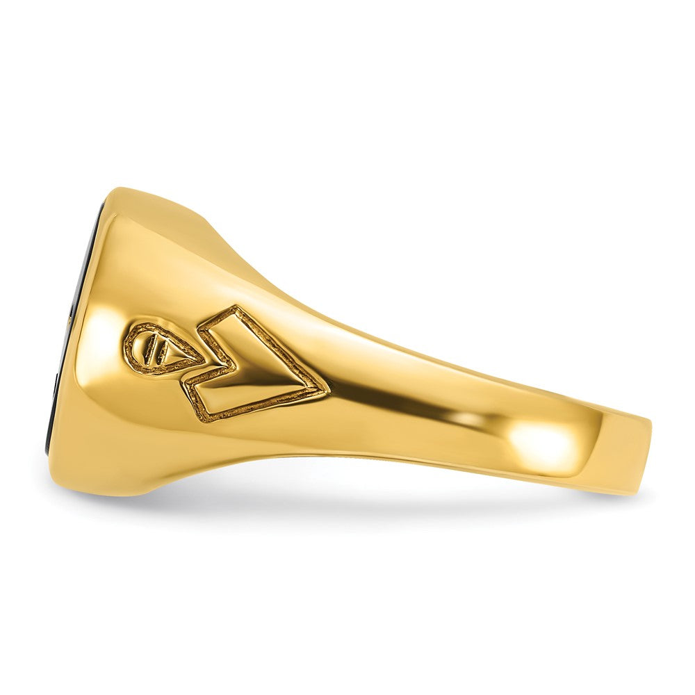 10K Yellow Gold Ibgoodman Men'S Polished And Grooved With Oval Onyx Blue Lodge Master Masonic Ring