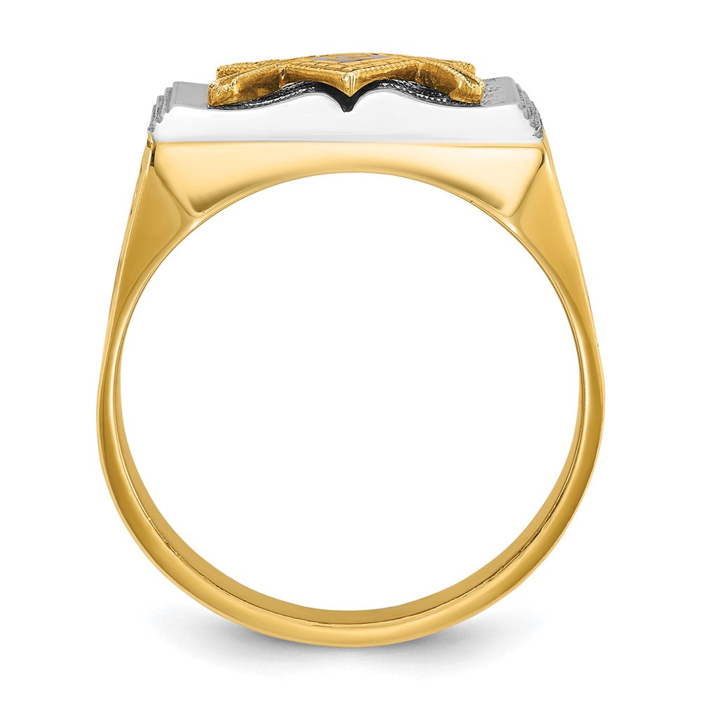 10K Two-Tone Ibgoodman Men'S Polished And Textured With Blue Enamel Lodge Master Masonic Ring