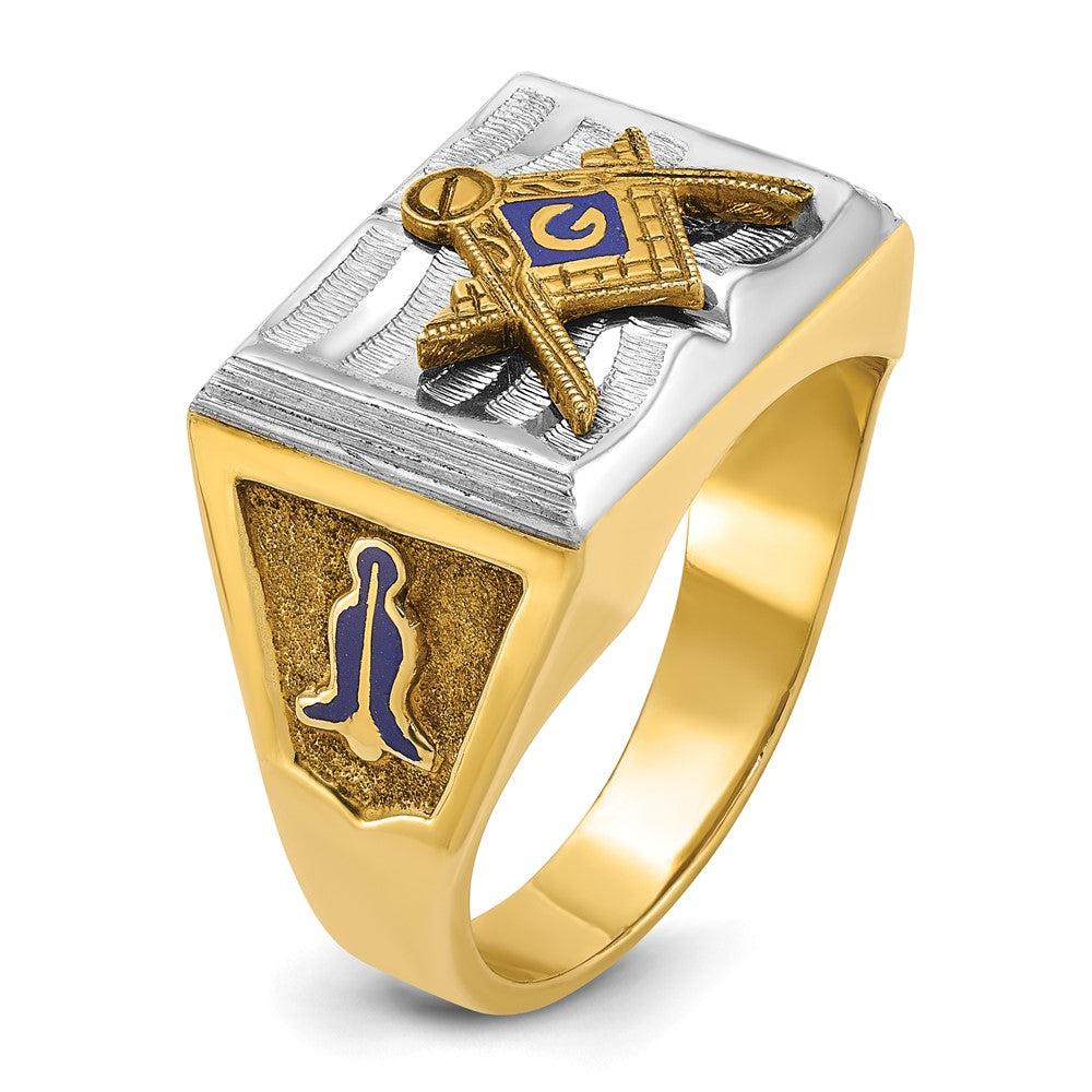 10K Two-Tone Ibgoodman Men'S Polished And Textured With Blue Enamel Lodge Master Masonic Ring