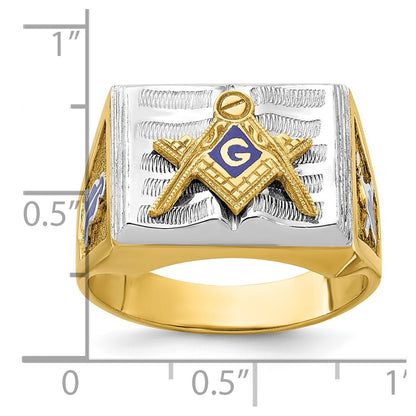 10K Two-Tone Ibgoodman Men'S Polished And Textured With Blue Enamel Lodge Master Masonic Ring